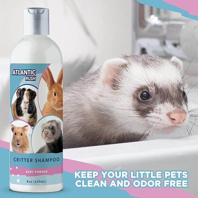 Critter Shampoo for Small Pets - 8oz Small Animal Baby Powder Scented Shampoo - Pet Shampoo for Small Critters Including Ferrets, Guinea Pigs, Rabbits, Hedgehogs, Hamsters &amp; Sugar Gliders