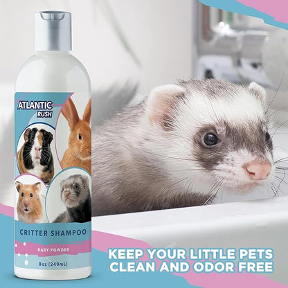 Critter Shampoo for Small Pets - 8oz Small Animal Baby Powder Scented Shampoo - Pet Shampoo for Small Critters Including Ferrets, Guinea Pigs, Rabbits, Hedgehogs, Hamsters &amp; Sugar Gliders
