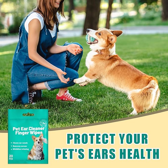 Portable Dog Ear Cleaner Wipes Grooming Kit Care for Dogs &amp; Cats Pet Ear Relief Gently Remove Ear Wax Debris and Smelly 20 Pcs Unscented