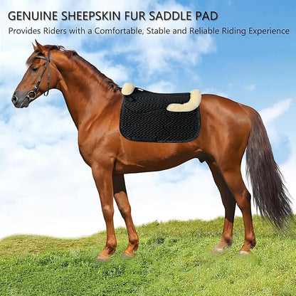 Woolous Dressage Saddle Pad, English Saddle Pad with Sheepskin Trim, Lambskin Wool Fleece Lining, Square Saddle Pad for Equestrian Riding, Comfortable &amp; Shock Absorbing