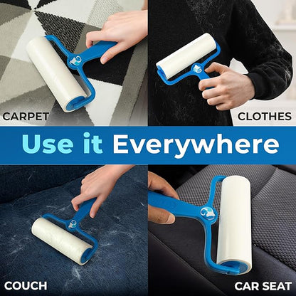 PetLovers 6.3" Large Lint Roller for Pet Hair Extra Sticky 360 Sheets, Ideal for Pet Hair Removal from Furniture &amp; Clothes, Dog and Cat Lint Remover 4 Pack