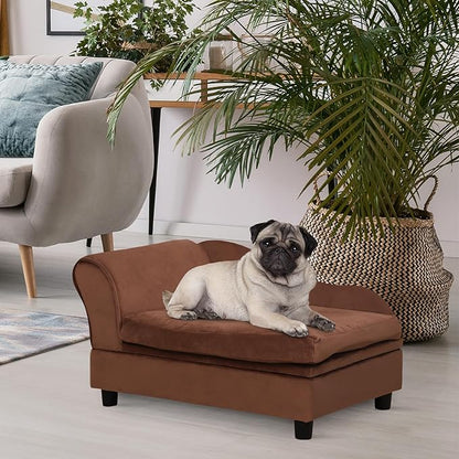 PawHut Luxury Fancy Dog Couch with Hidden Storage, Small Dog Sofa Bed with 2" Soft Foam, Modern Pet Furniture for Puppies &amp; Little Breeds, Brown