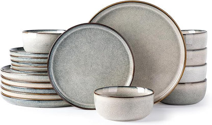 GBHOME Ceramic Dinnerware Sets for 6, 18 Pieces Stoneware Plates and Bowls Sets, Reactive Glaze Dishes -Scratch Resistant, Dishwasher&amp;Microwave Safe, Green Wheat