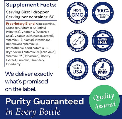 Advanced 15-in-1 Multivitamin for Dogs &amp; Cats - Premium Liquid Supplement with Glucosamine, Vitamin B Complex and Cranberry for Joint, Digestive, Skin, Immune &amp; UTI Support - 2.0 Fl Oz - Made in USA