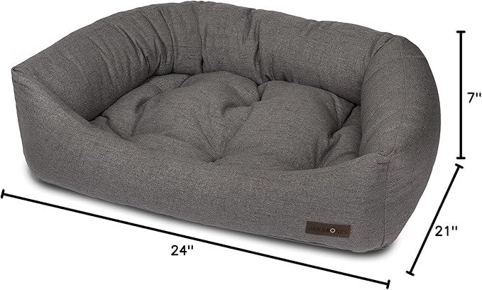 Jax &amp; Bones Dog Napper - Lark Graphite Machine Washable Bed for Dogs - Extra Heavy Duty Bolstered Sides - Small Grey Dog Mat | 24 x 21 Inches