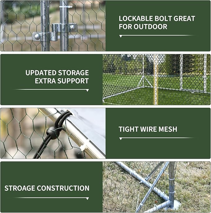4ever2buy Large Metal Chicken Coop with Run Walk-in Poultry Cage Chicken Runs House Pen Cage Dome Roofed Chicken Coops with Anti-Ultraviolet Cover for Outdoor Yard Farm Use 9.5&