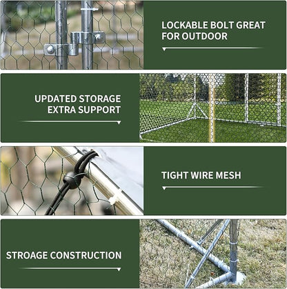 4ever2buy Large Metal Chicken Coop with Run Walk-in Poultry Cage Chicken Runs House Pen Cage Dome Roofed Chicken Coops with Anti-Ultraviolet Cover for Outdoor Yard Farm Use 9.5&