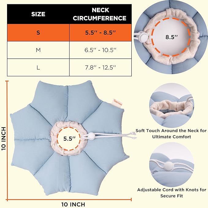 Puffy Crew Soft Cat Cone Collar, Adjustable Waterproof Recovery Collar, Lightweight Elizabethan e Collar for Cats of All Breeds (Blue, Small, Neck Circumference 5.5&