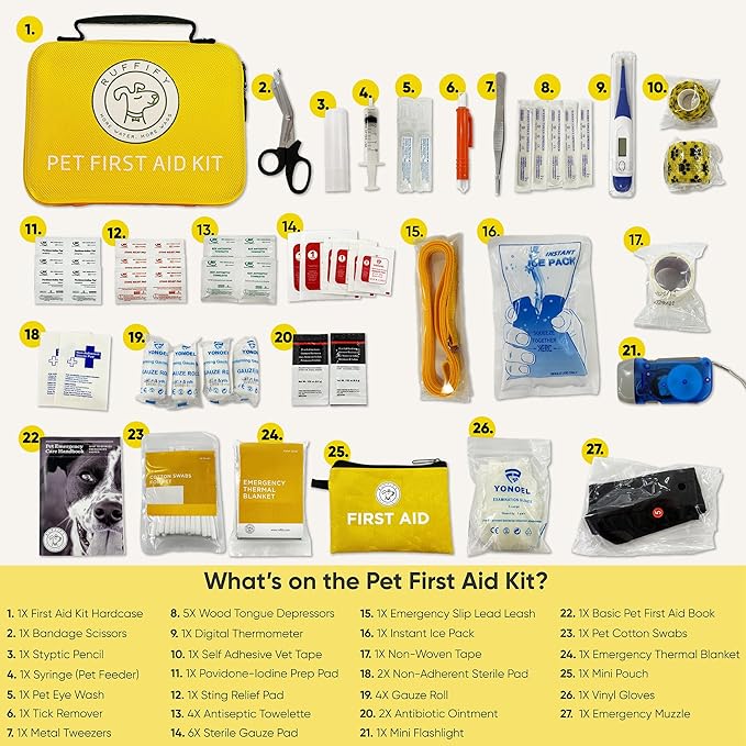 Pet First Aid Kit for Dogs &amp; Cats – 27 Key Items Emergency Kit with Mini Pouch for Boating, Sailing, Home, Office, Travel, Vacations &amp; Outdoor Adventures