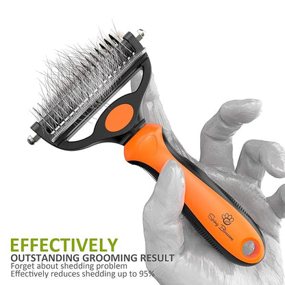 Spring Blossoms-2 in 1 Professional Grooming Rake for Cats &amp; Dogs-Dematting Comb for Easy Mats &amp; Tangles Removing,Pet Brush Safe No More Nasty Shedding and Flying Hair (Orange)