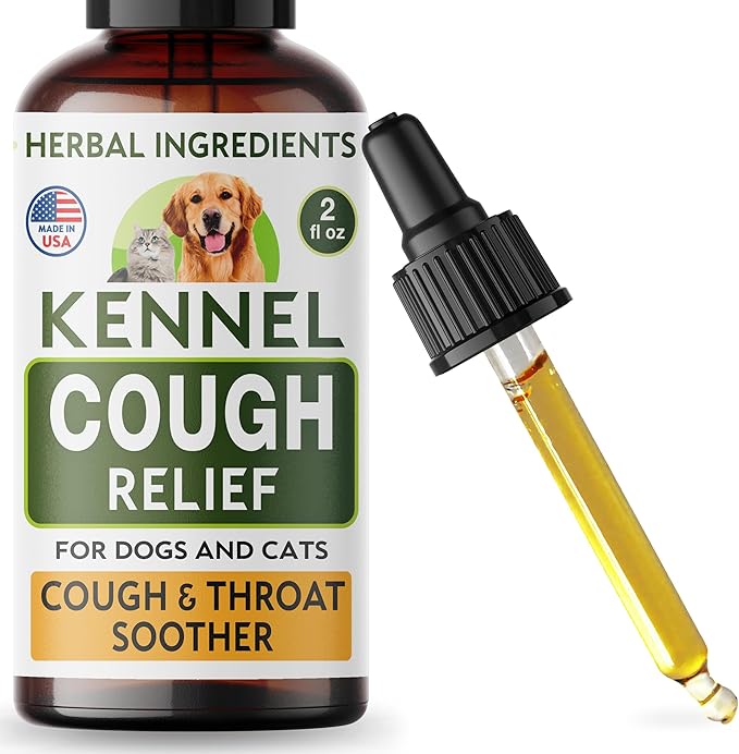 Kennel Cough Herbal Drops for Dogs &amp; Cats - Cough Relief - Throat Soother - Dry and Wet Pet Cough - Made in US - 2 Fl Oz