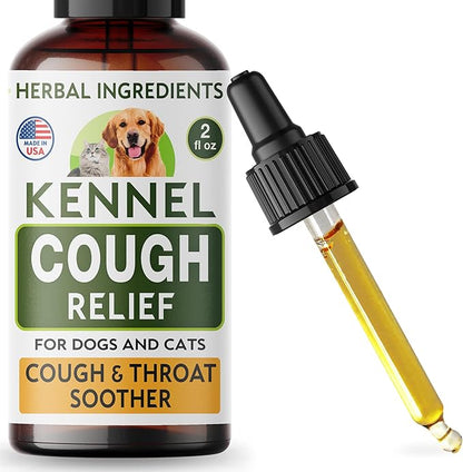 Kennel Cough Herbal Drops for Dogs &amp; Cats - Cough Relief - Throat Soother - Dry and Wet Pet Cough - Made in US - 2 Fl Oz