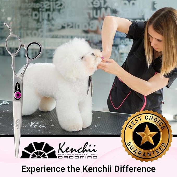 Kenchii Love Dog Grooming Scissors, 7 Inch Straight Shears, Dog Scissors for Grooming, Professional Pet Grooming Scissors, Ergonomic &amp; Comfortable