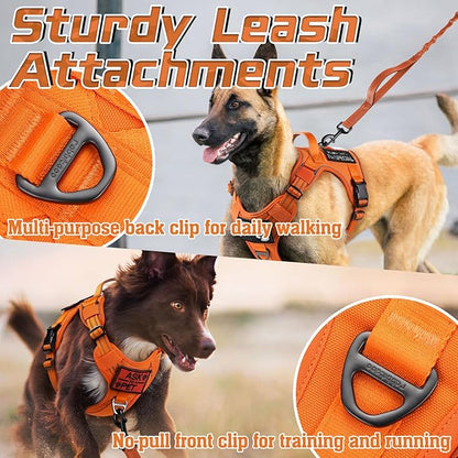 rabbitgoo Tactical Dog Harness for Large Dogs, No Pull Military Service Vest with Handle &amp; Molle, Easy Control for Training Walking, Adjustable Reflective Straps, Orange, L