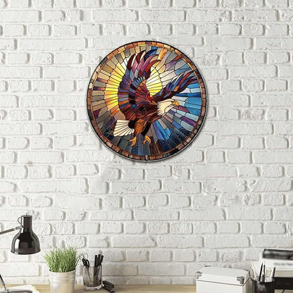 Lygond Metal Sign Tin Sign Circular Stained Glass Eagle Bathroom Decor For Club 12×12 Inches