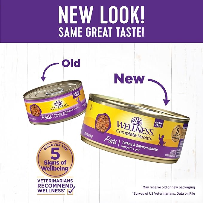 Wellness Complete Health Pate Adult Wet Cat Food, Natural, Protein-Rich, Grain Free, 5.5 Ounce, 24 Pack, (Turkey &amp; Salmon)