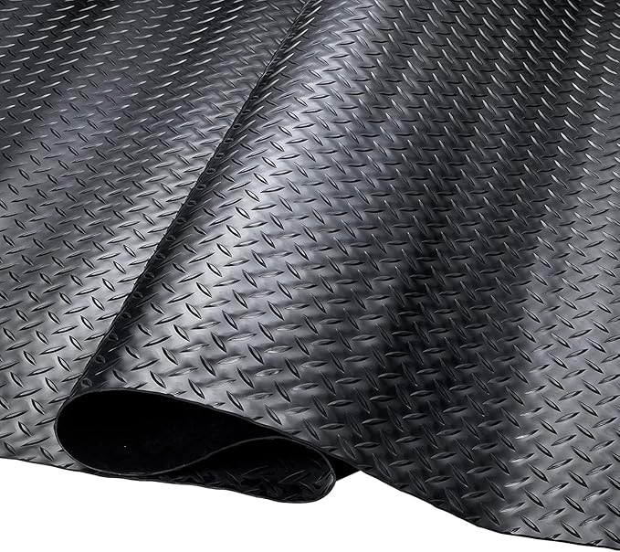 SEAL 6 x 20 Ft Premium Garage Floor Mat, Solid 2.8mm Thickened Black Commercial Grade Heavy Duty Parking Mat for Garage Floor, Golf Cart, Water/Stain Resistant Floor Runner (Embossed Diamond Plate)