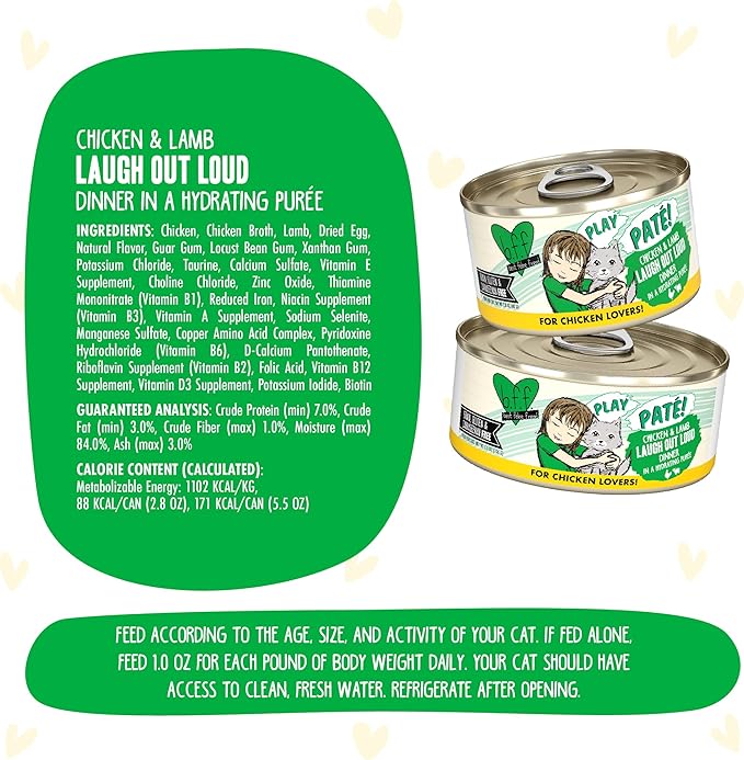 Weruva B.F.F. Play - Best Feline Friend Paté Lovers, Aw Yeah!, Chicken &amp; Lamb Laugh Out Loud with Chicken &amp; Lamb, 5.5oz Can (Pack of 8)