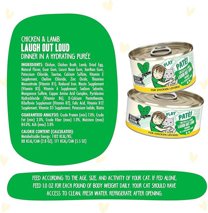 Weruva B.F.F. Play - Best Feline Friend Paté Lovers, Aw Yeah!, Chicken &amp; Lamb Laugh Out Loud with Chicken &amp; Lamb, 5.5oz Can (Pack of 8)