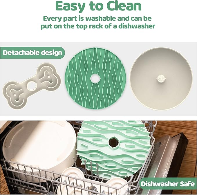 Slow Feeder Dog Bowl for Large Dogs with Non-Slip Base - Adjustable Speed Design, Removable Puzzle Inserts &amp; Dishwasher Safe, Green