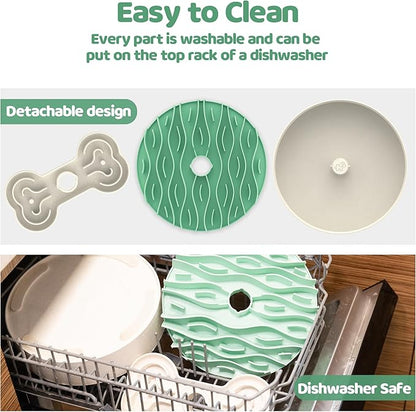 Slow Feeder Dog Bowl for Large Dogs with Non-Slip Base - Adjustable Speed Design, Removable Puzzle Inserts &amp; Dishwasher Safe, Green