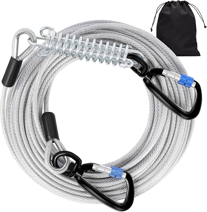 Snagle Paw Dog Leads for Yard 50FT-1000LBS Break Strength,Heavy Duty Tie Out Cable for Dogs with Swivel Lockable Hook &amp; Spring,Chew Proof Dog Chain for Outside,Dog Run Cable for Medium Large Dogs