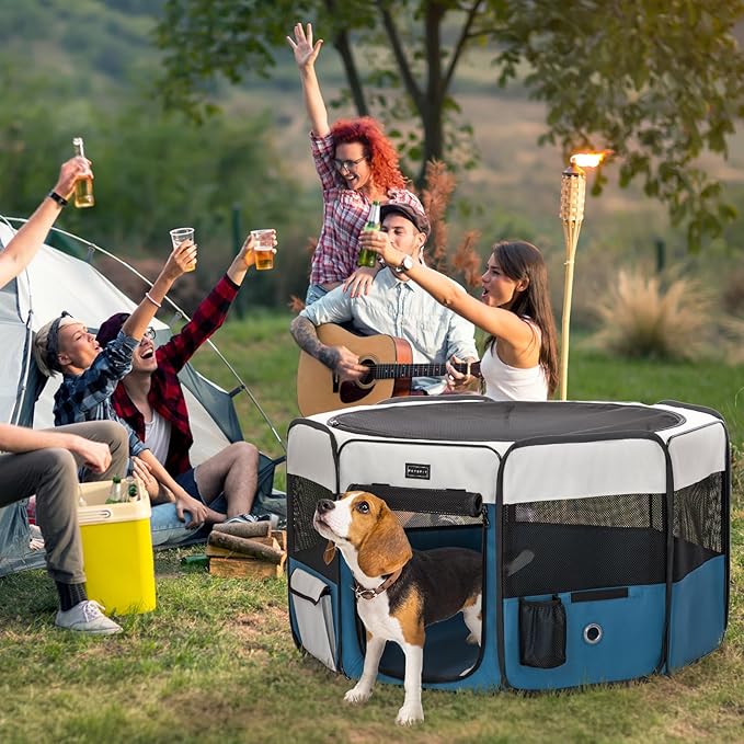 PETSFIT 29" Puppy Playpen with Removable Waterproof Mat &amp; Zippered Roof | RV, Camping, Travel Dog Pen | Indoor/Outdoor Whelping &amp; Cat Observation Space(29.5"x29.5"x16.5"H)