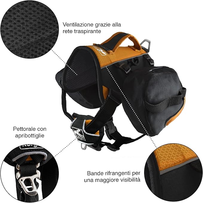 Kurgo Dog Saddlebag Backpack, Back Pack Dog Harness, Hiking Pack for Dogs, Packs for Pets to Wear, Camping &amp; Travel Vest Harness, Reflective, Lightweight, Baxter Pack for Medium &amp; Large Pets
