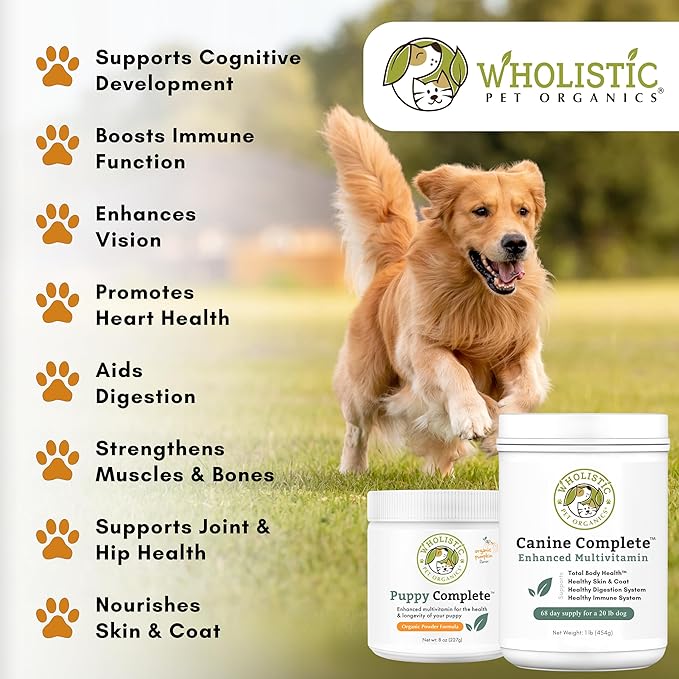 Wholistic Pet Organics Canine Complete - Dog Multivitamin Powder - 1 Lb - Daily Dog Vitamins and Supplements for Homemade Food - Immune System, Skin, Coat &amp; Overall Health - Small and Large Breed
