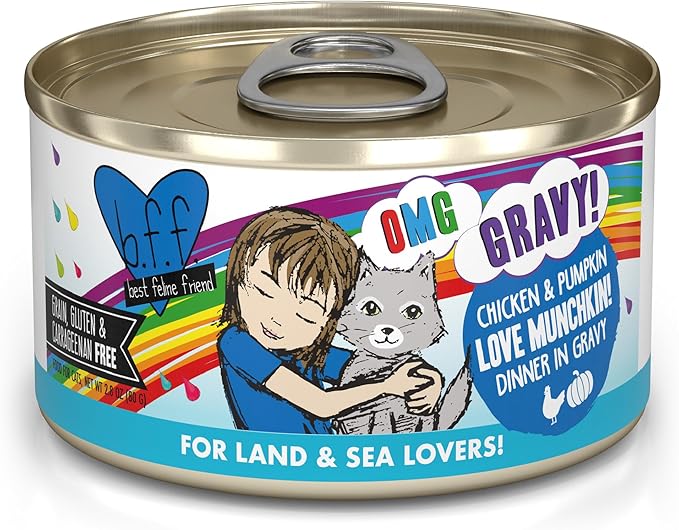Weruva B.F.F. OMG - Best Feline Friend Oh My Gravy!, Love Munchkin! with Chicken &amp; Pumpkin in Gravy Cat Food, 2.8oz Can (Pack of 12)