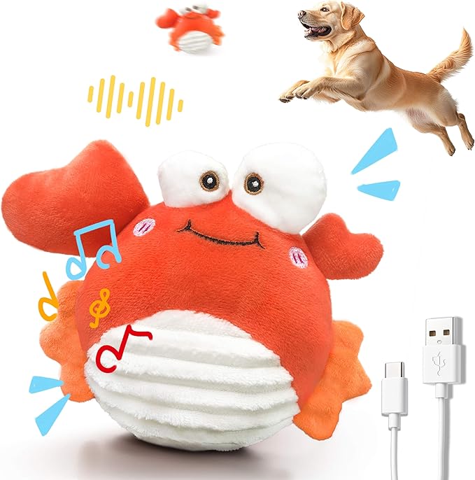 Crab Interactive Dog Toys – Rechargeable Self-Play Toy with Motion-Activated Ball &amp; Music Recording Modes for Small, Medium &amp; Large Dogs, Moving Dog Toy to Keep Them Busy