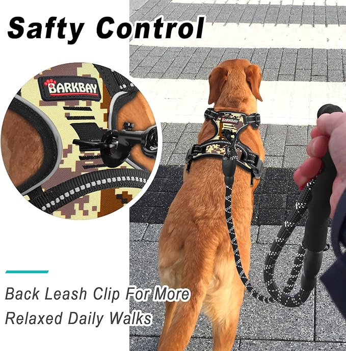 BARKBAY No Pull Dog Harness Large Step in Reflective Dog Harness with Front Clip and Easy Control Handle for Walking Training Running(Desert camo,XL)