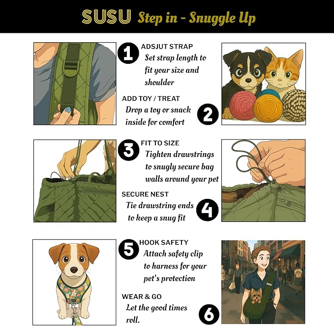 Small Dog Carrier Sling – Olive Green Hands‑Free 2‑in‑1 Sling &amp; Handheld Carrier for Dogs up to 10 lbs, Parachute‑Grade Rip‑Stop Nylon, 4″ Padded Strap, Safety Tether &amp; Pockets