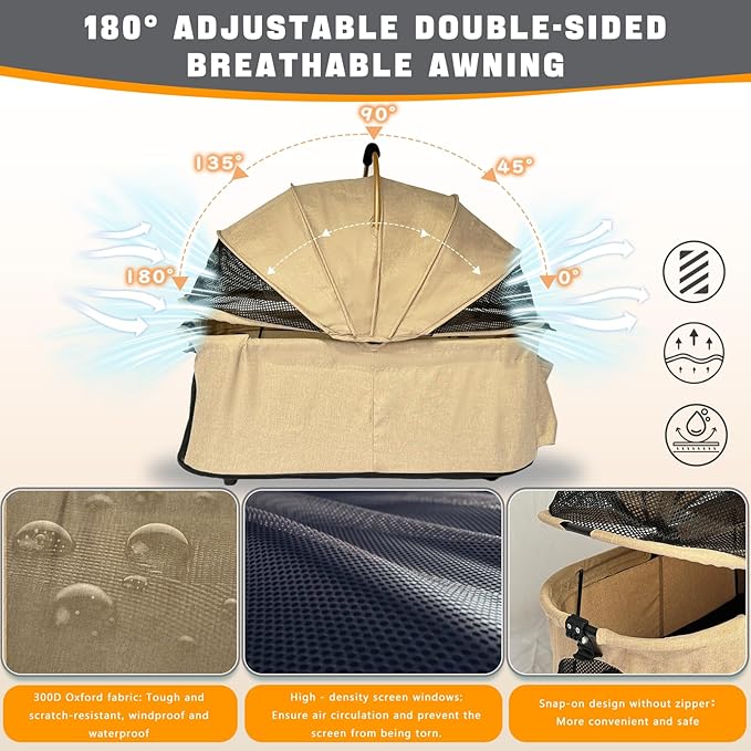 Pet Stroller for Small &amp; Medium Dogs Cats up to 55 lbs 4-in-1 Foldable Travel Pet Stroller with Detachable Carrier Lightweight All-Terrain Spring Damping,Car Seat,Sun Canopy,Khaki
