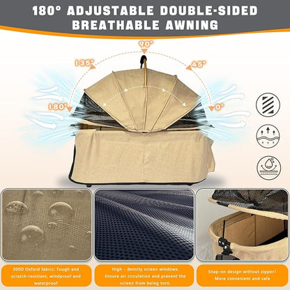 Pet Stroller for Small &amp; Medium Dogs Cats up to 55 lbs 4-in-1 Foldable Travel Pet Stroller with Detachable Carrier Lightweight All-Terrain Spring Damping,Car Seat,Sun Canopy,Khaki