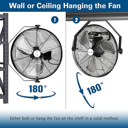 BILT HARD 4600 CFM 20 in. Industrial Wall Mount Fan, 3-Speeds High Velocity Wall Fan with Sealed Motor, Heavy Duty Metal Barn Fans for Garage, Commercial, Greenhouse, Warehouse &amp; Shop Use