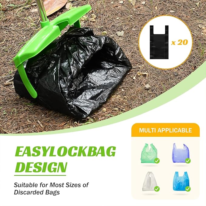 Pooper Scooper with Bag Attachment, 50 inches Long Handle Pooper Scooper, Poop Scooper for Dogs, Dog Poop Scooper for Yard, Pooper Scooper for Large Dogs Heavy Duty, Poop Scooper Bin &amp; Rake