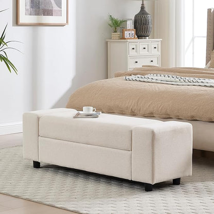 Beige Storage Bench for Entryway, 55" Bedroom Ottoman with Storage Large Linen Fabric Upholstered End of Bench with Lip for Living Room/Bedroom/Lounge/Shop, Beige