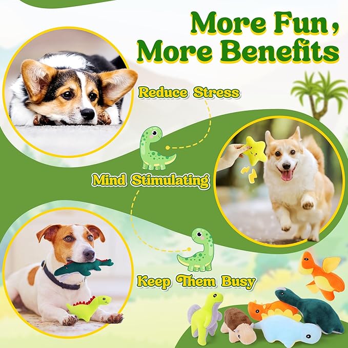 20-Pack Adorable Dinosaur Puppy Toys – Distinct Dino-Themed Squeaky Dog Toys for Small Dogs to Keep Them Busy, Interactive Chew Toys for Mental Stimulation &amp; Gentle Teeth Cleaning