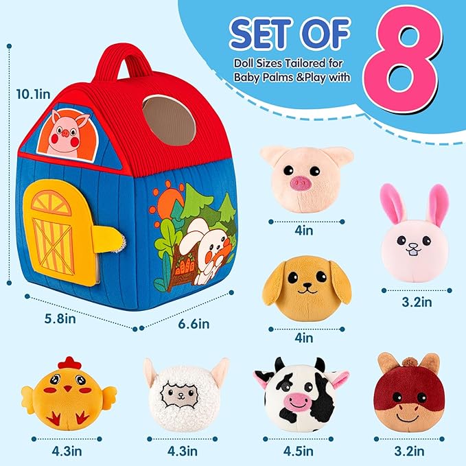 Baby Toys 6-12 Months, Barn with Stuffed Farm Animals, Montessori Toy for Babies, Sensory Toys for Toddlers 1-3, Portable Baby Farmhouse Toy, Birthday Gift for Infants &amp; Toddlers