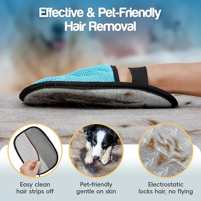 Pet Hair Removal for Dogs &amp; Cats,Upgraded Thickened 5-Finger Design, Reusable Electrostatic Pet Hair Remover Glove, Quickly Lifts Pet Hair from Laundry,Sofas,Beds, Carpets, 1PCS