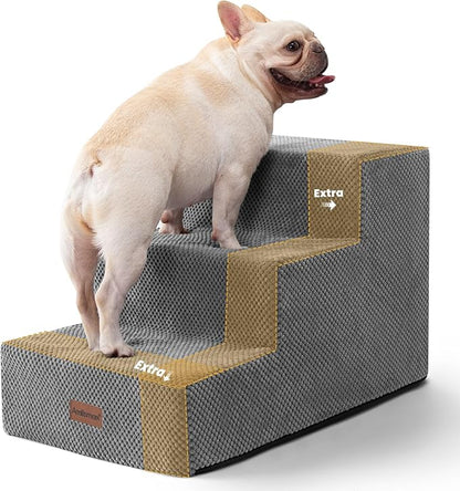 Dog Stairs for Small Dogs &amp; Cats,3-Step Extra Wide Non-Slip Pet Steps for Couch Sofa and Chair,Grey,15.7" H