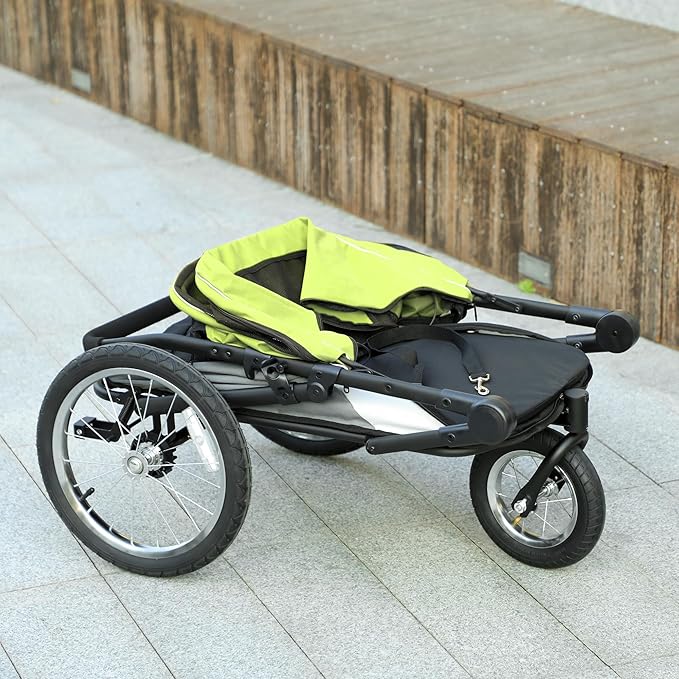 PawHut Dog Stroller, Pet Stroller 3 Wheels with Easy One-Hand Fold, Rubber Wheels, Storage Bag, Soft Cushion, Safety Leash, for Small &amp; Medium Dogs, Yellowish Green