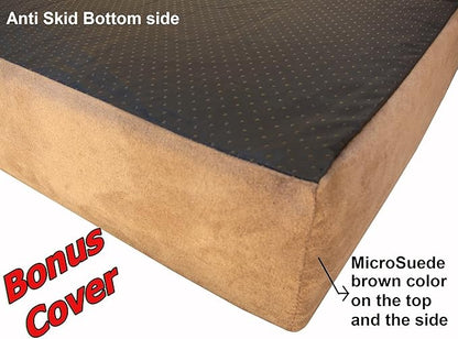 Dogbed4less Luxury XXL Orthopedic Memory Foam Dog Bed for Extra Large Dogs with Durable Waterproof Internal Case, Removable Washable Denim Cover and Bonus Pet Bed Spare Cover, 55X37X4 Inches, Brown