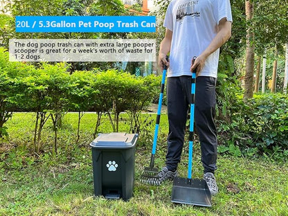 Dog Poop Trash Can for Outdoors with Extra Large Pooper Scooper &amp; 50 Waste Bags - 20L/5 Gallon Large Dog Poop Trash Can Outside with Lid and Removable Inner Bucket Waterproof Odor Control for Backyard