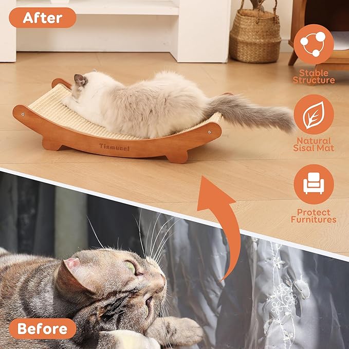 Sisal Cat Scratcher Bed, Beech Wood Cats Hammock,Cat Scratch Pad Indoor cat Toy,Durable Cat Scratching Post, Furniture Protector for Cats&