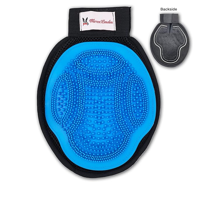 Warren London 2in1 Grooming Glove for Dogs &amp; Cats | Reversible Design Pet Brush with Smooth Side for Clothes &amp; Furniture | Soft Mitten Contours for Comb &amp; Massage