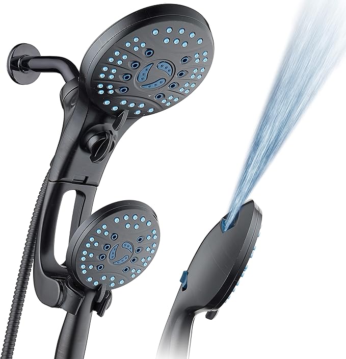 Hotel Spa AquaCare As-Seen-On-TV High Pressure Handheld/Rain 50-mode 3-way Shower Head Combo with Adjustable Arm - Anti-clog Nozzles, Tub &amp; Pet Power Wash, 6 ft. Hose, Rubbed Bronze Finish