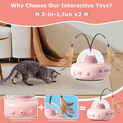 hooroor 2-in-1 UFO Laser Cat Toy – Automatic Motion with Feather, Rechargeable Smart Sensor Interactive Toy for Indoor Cats &amp; Dogs, Fun Exercise &amp; Play, Perfect Pet Gift