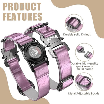 AirTag Dog Collar - Leather Dog Collar with Airtag Holder | IP68 Waterproof AirTag Holder with Metal Buckle, Comfortable GPS Dog Collars Tracker for Medium Large Dogs (Rose Gold, XL)